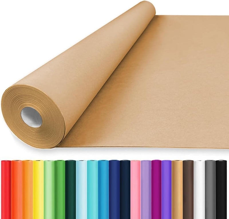 Vanhench 36"x 2400" (200') Brown Wrapping Paper Roll, Bulletin Board Paper Kraft/Craft Paper, Birthday Valentines Bouquet Flower Gift Packing Art Poster Crafting Moving Shipping Supplies, 70GSM 55LB - Image 1