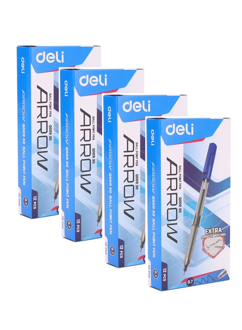Deli 48-Piece Arrow Ballpoint Pen Set 0.7mm Tip Blue Ink - Image 1