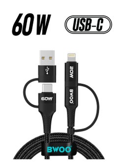 BWOO Bwoo 60W Fast Charging Cable, 4 in 1 USB Data Cable for Laptop, Ipad, Iphone & Androids  - Image 1