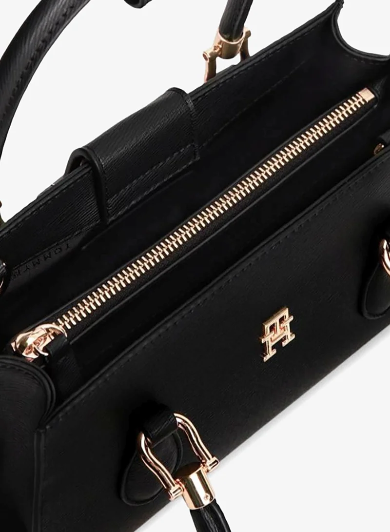 Tommy Hilfiger Black TH Monogram Plaque Crossbody Satchel for Women | Best Price UAE