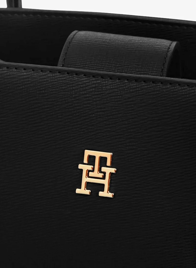 Tommy Hilfiger Black TH Monogram Plaque Crossbody Satchel for Women | Best Price UAE