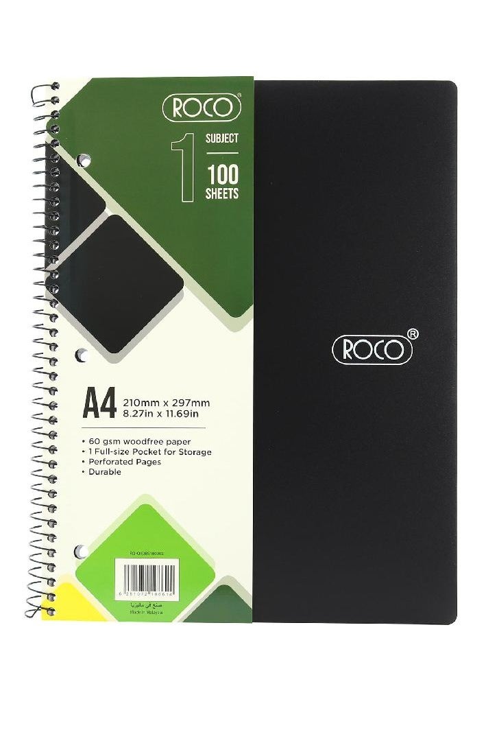 روكو دفتر نيون A4 | 200 صفحة (100 ورقة) | مسطرة | أسود - Image 1
