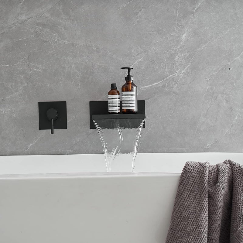 BWE Wall Mount Bathtub Faucet Matte Black Single Handle Bathtub Faucet with Rough in Valve High Flow Waterfall Tub Spout - Image 2