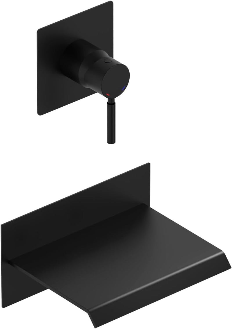 BWE Wall Mount Bathtub Faucet Matte Black Single Handle Bathtub Faucet with Rough in Valve High Flow Waterfall Tub Spout - Image 1