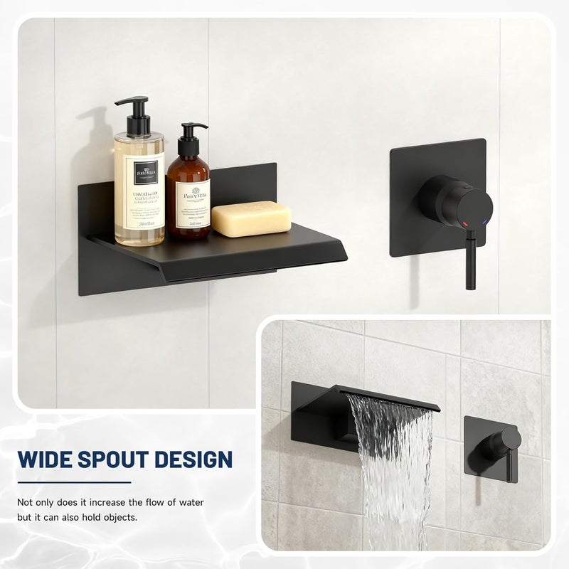 BWE Wall Mount Bathtub Faucet Matte Black Single Handle Bathtub Faucet with Rough in Valve High Flow Waterfall Tub Spout - Image 3