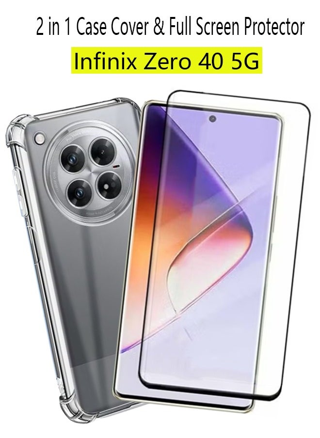 Generic - 2 in 1 Infinix Zero 40 5G Phone Case Cover & Screen Protector - Shockproof Clear Slim TPU Protective Phone Cover & Full Coverage Delicate Touch Tempered Glass Screen Protector for Infinix Zero 40 5G Clear - Image 1
