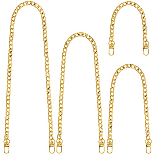 Yuronam 4 Different Sizes Flat Purse Chain Iron Bag Link Chains Shoulder Straps Chains with Metal Buckles Hook for Replacement, DIY Handbags Crafts, 47.2/31.5/15.7/7.9 Inches(Gold) - Image 1