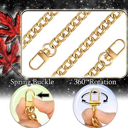 Yuronam 4 Different Sizes Flat Purse Chain Iron Bag Link Chains Shoulder Straps Chains with Metal Buckles Hook for Replacement, DIY Handbags Crafts, 47.2/31.5/15.7/7.9 Inches(Gold) - Image 3