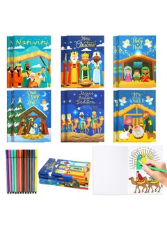 HOWAF 12Pcs Christmas Nativity Coloring Books With 12 Paint Pens,Religious Christmas Coloring Page For Xmas Holiday Kids Favors,Christian Bible Jesus Nativity Drawing Book For Christmas Activities  - Image 1