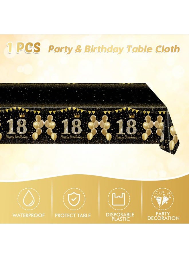 Juhap 41Pcs 18th Birthday Decorations for Boy Girls, Black Gold 18 Year Old Happy Birthday Girl Decorations include Plates Napkins Tablecloth for Official Teenager 18th Birth Party - Image 5