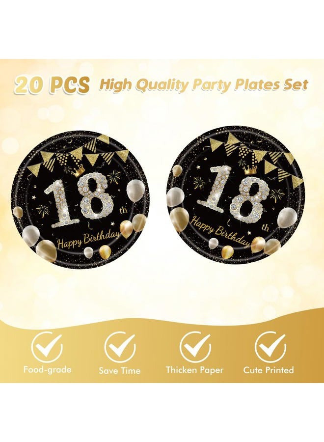 Juhap 41Pcs 18th Birthday Decorations for Boy Girls, Black Gold 18 Year Old Happy Birthday Girl Decorations include Plates Napkins Tablecloth for Official Teenager 18th Birth Party - Image 3