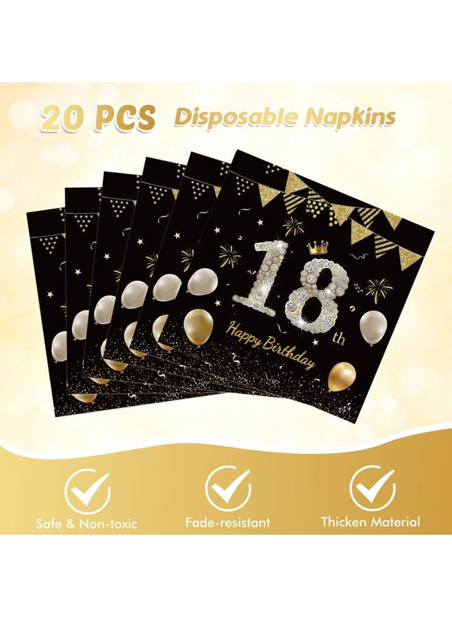 Juhap 41Pcs 18th Birthday Decorations for Boy Girls, Black Gold 18 Year Old Happy Birthday Girl Decorations include Plates Napkins Tablecloth for Official Teenager 18th Birth Party - Image 4