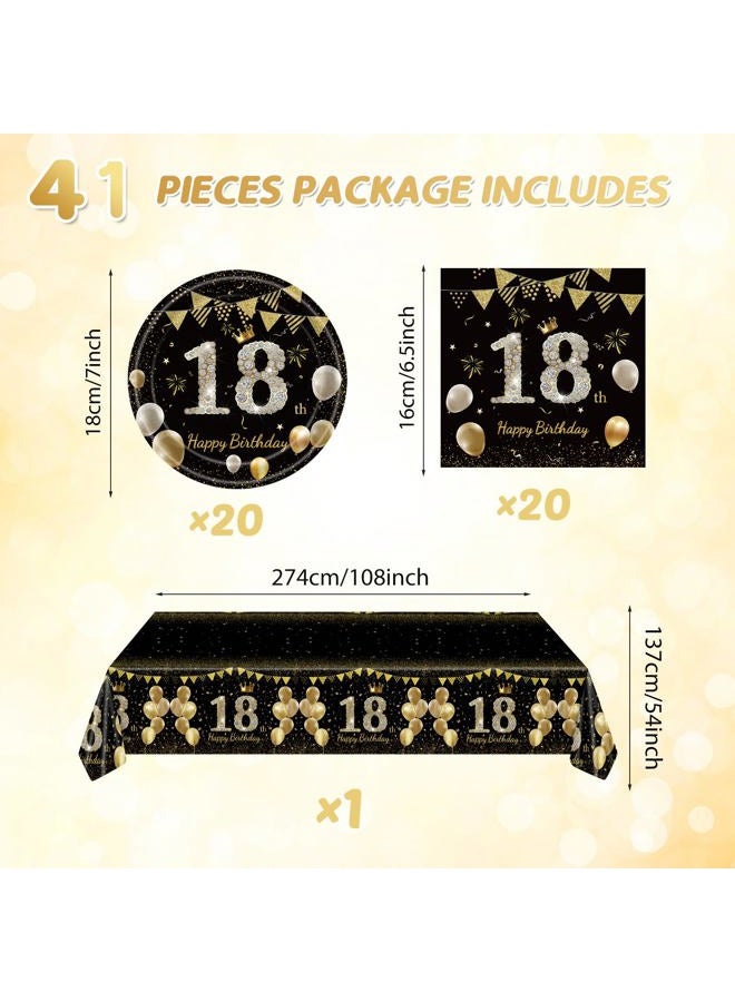 Juhap 41Pcs 18th Birthday Decorations for Boy Girls, Black Gold 18 Year Old Happy Birthday Girl Decorations include Plates Napkins Tablecloth for Official Teenager 18th Birth Party - Image 2