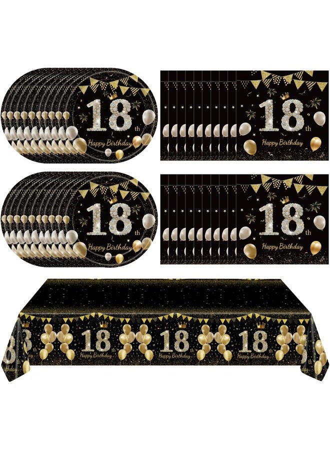Juhap 41Pcs 18th Birthday Decorations for Boy Girls, Black Gold 18 Year Old Happy Birthday Girl Decorations include Plates Napkins Tablecloth for Official Teenager 18th Birth Party - Image 1