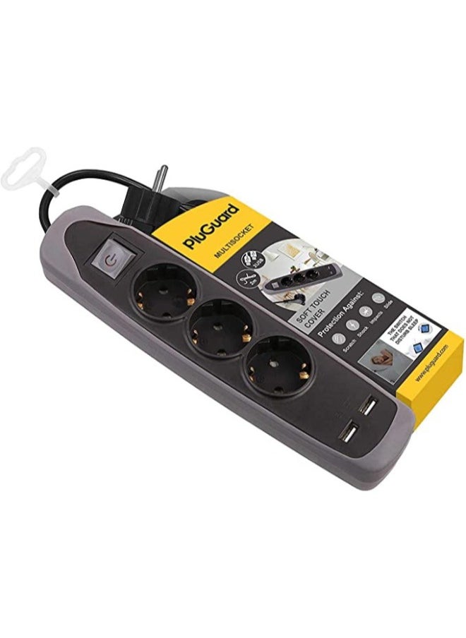 iLOCK - Power strip, 3500 watts, 3 pins, equipped with grounding, + 2 certified USB charging outlets, 2.1 amps - black - Image 1