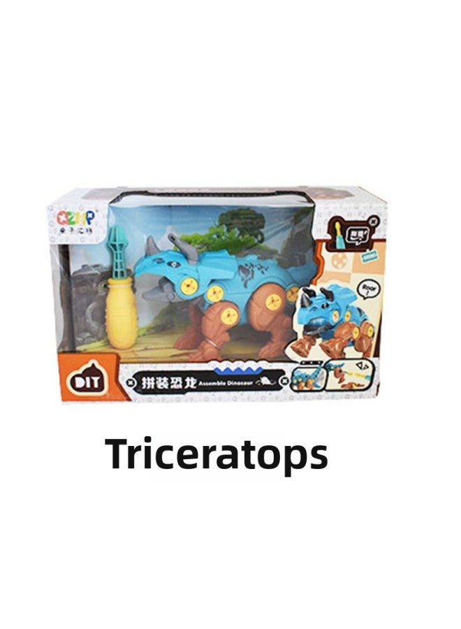 Children's Dinosaur Toys Disassembly And Assembly Screw Toys Tyrannosaurus Dragon Raptor Boys Toys Small Gifts-Color:A Box Of Triceratops  - Image 1