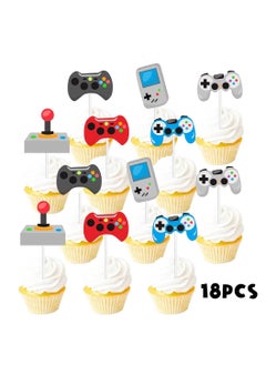The Video Game Controller Dessert Cupcake Topper Colorful Glitter 13 Official Teen Theme Decor Supplies Baby Shower Boys Girls Happy Birthday Decorations Set 18pcs