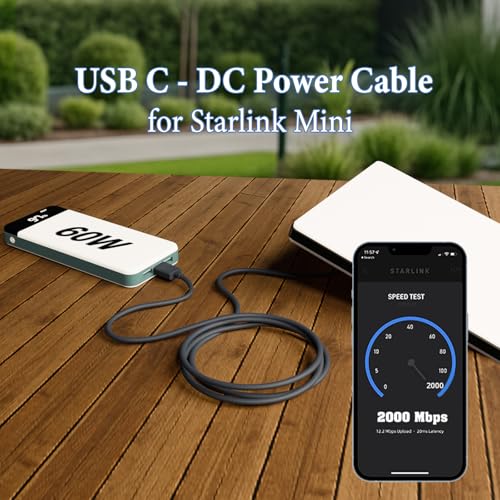 NEDUL Starlink Mini USB C to DC Power Cable 32ft Starlink Mini TypeC to DC Power Cable PD 20V TypeC Input to DC Male Output Waterproof Compatible 65W PD 20V Protocol Power SupplySource 1M - Image 3