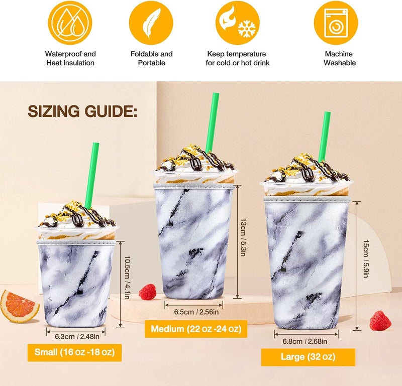 KPX 3 Pack Iced Coffee Cup Sleeve for Large Sized Cups, Reusable Neoprene Iced Coffee Cup Holder for Hot Cold Drinks, Compatible with Starbucks, Dunkin Donuts, and More - Image 2