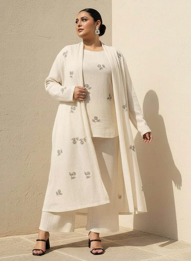 Ulla Popken Ulla Popken Relaxed Fit Longline Shrug with Embellishments