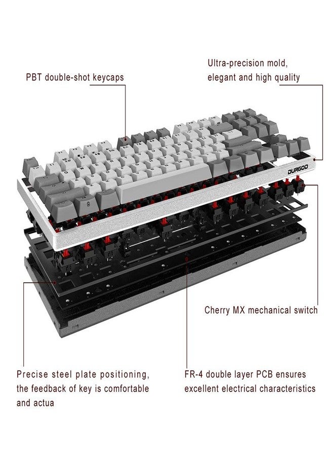Durgod Taurus K310 Mechanical Gaming Keyboard - 104 Keys - Double Shot PBT - NKRO - USB Type C (Cherry Brown, White) - Image 5
