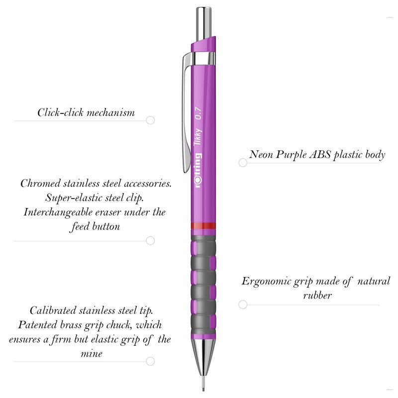 Rotring 05mm Mechanical Clutch Lead Pencil Tikky for Smooth Writing Drafting Drawing Neon Purple Barrel Stationery - Image 2