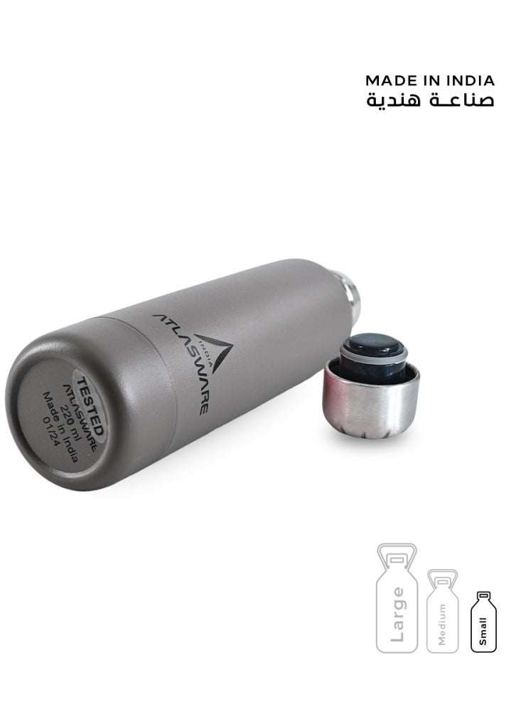 Atlasware - Water Bottle with a Capacity of 220 ml, Stainless Steel Water Bottle that keeps Cold for 30 Hours and Keeps Heat for 8 Hours, Cappuccini - Image 1