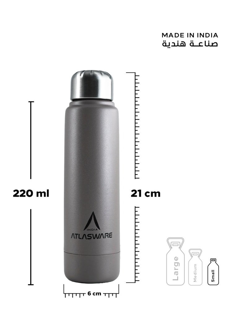 Atlasware - Water Bottle with a Capacity of 220 ml, Stainless Steel Water Bottle that keeps Cold for 30 Hours and Keeps Heat for 8 Hours, Cappuccini - Image 1