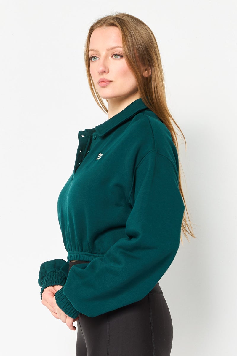 Reebok بلوزة رياضية نسائية بأكمام طويلة مناسبة للخارج، خضراء - Image 3