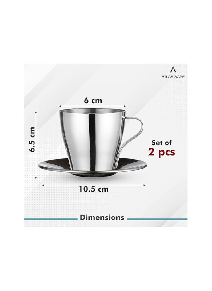 Atlasware Atlasware Stainless Steel Double Wall Cup & Saucer Set  - Image 2