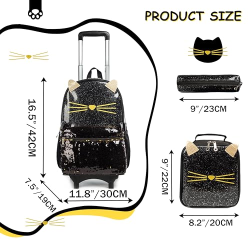 Meetbelify Girls Cute Cat Rolling Backpack with Wheels Kids Luggage for Elementary Kindergarten Suitcase Trip Laptop Roller Backpack for Girls - Image 2