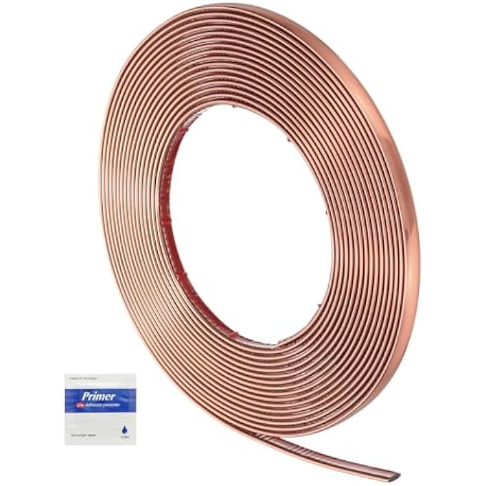 PEEL AND ADHESIVE MODELLING STRIP, 30 FT X 0.4 INCH, FLEXIBLE WALL CLADDING, SELF-ADHESIVE PVC WALL CORNER SEAL FOR WALL CEILING, BASE CABINET, TILE EDGE, MIRROR FRAME, ROSE GOLD - Image 1