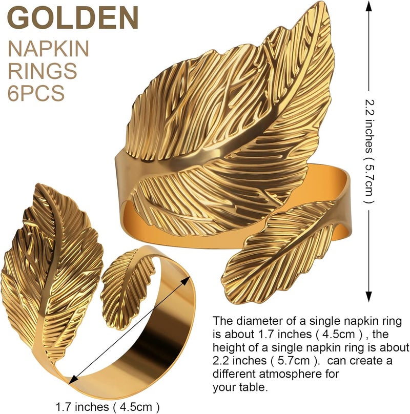VIJIV 12 Pack Cloth Napkins and Gold Napkin Rings Set of 6 17x17 Square Satin Dinner Table Napkins Rings Leaf Personalized Napkins Bridal Shower Napkins for Wedding Reception Party Decorative - Image 2
