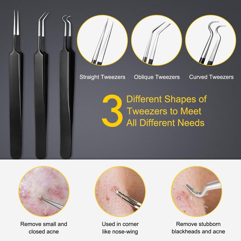 Boxoyx Pimple Popper Tool Kit - 10 Pcs Blackhead Remover Comedone Extractor Kit with Box for Quick and Easy Removal of Pimples, Blackheads, Zit Removing, Forehead,Facial and Nose (Black) - Image 4
