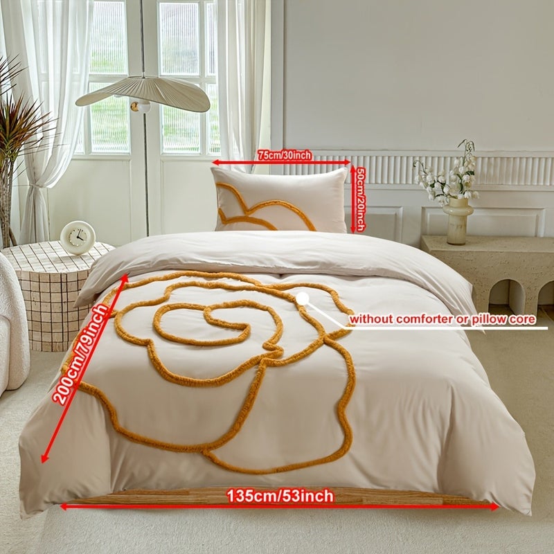 Tufted bed cover set 2/3 sets (1 bed cover + 1/2 pillowcase), large flower design, simple and comfortable, four season bedroom bedding set, with zipper and corner strap, suitable for women and men - Image 1