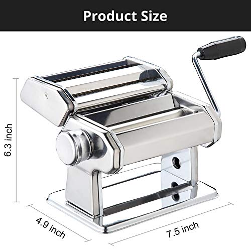 METLUCK Pasta Maker, METLUCK Stainless Steel Pasta Machine Manual Roller Pasta Maker with 9 Thickness Settings for Spaghetti Linguine Fettuccine Lasagne, Includes Dough Cutter & Hand Crank - Image 2