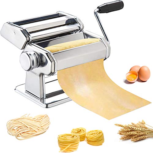 METLUCK Pasta Maker, METLUCK Stainless Steel Pasta Machine Manual Roller Pasta Maker with 9 Thickness Settings for Spaghetti Linguine Fettuccine Lasagne, Includes Dough Cutter & Hand Crank - Image 1