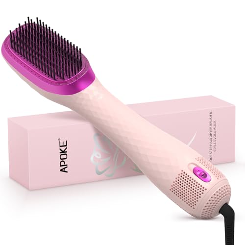 APOKE 3 in 1 Hair Dryer Brush Professional 1200W Powerful Ceramic Tourmaline 3 Heat/2 Speed Settings One Step Hair Dryer and Styler (Pink) - Image 1