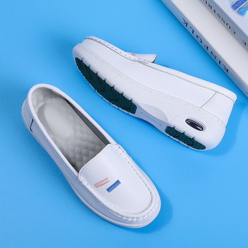Nurse Shoes Leather Air Cushion Soft Bottom Breathable Hospital White Work Shoes Ladies A Generation Of Hair - Image 1