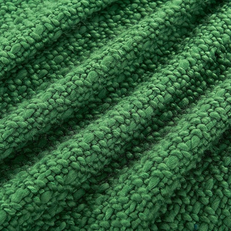Chunky Knit Throw Blanket With Braided Tassels 50x60 Hand Knitted Soft Christmas Green - Image 5