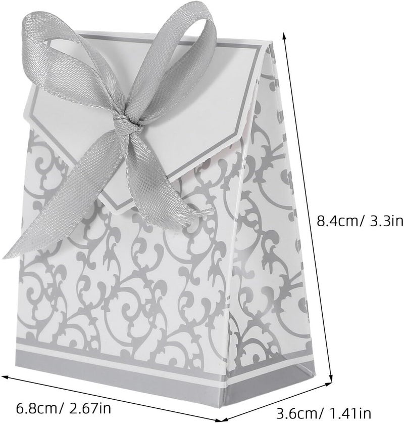 BESTonZON 100pcs European Style Wedding Favor Candy Boxes Paper Treat Bags Silver and Gold Tone Celebration Favor Boxes for Shower and Wedding Sugar - Image 2