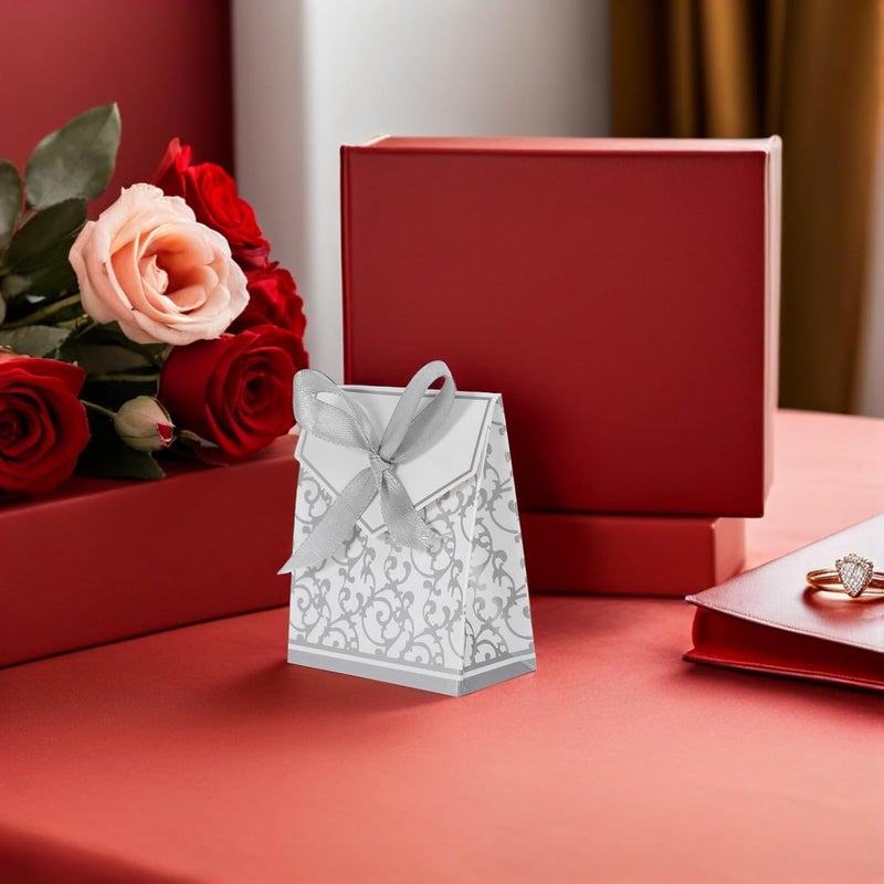 BESTonZON 100pcs European Style Wedding Favor Candy Boxes Paper Treat Bags Silver and Gold Tone Celebration Favor Boxes for Shower and Wedding Sugar - Image 5