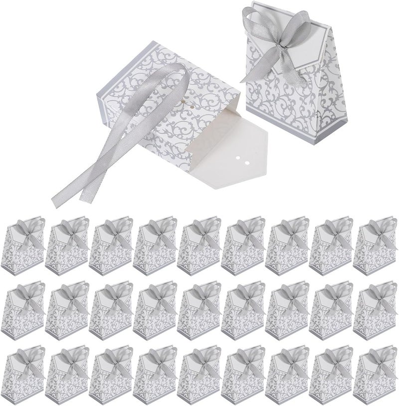 BESTonZON 100pcs European Style Wedding Favor Candy Boxes Paper Treat Bags Silver and Gold Tone Celebration Favor Boxes for Shower and Wedding Sugar - Image 1
