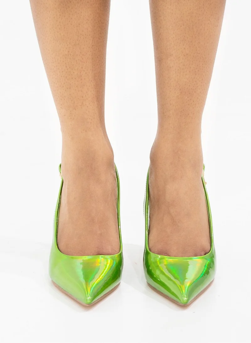 LAMARAPARIS Sonia 7cm spool heel sling back pump green