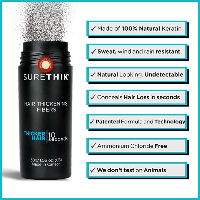 SureThik Hair Thickening Fibers 30g with Fiber Holding Spray and Applicator Hairline Comb Black - Image 2
