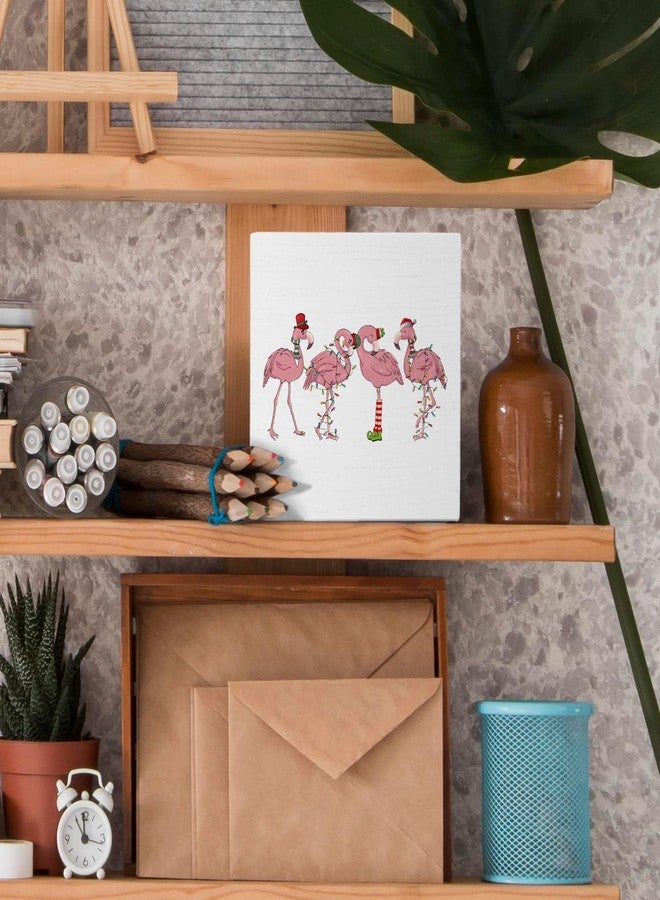 Nvotell Funny Pink Santa Hat Flamingos Wooden Box Sign - Flamingo Christmas Decor, Desk Table Shelf Decor, Indoor Wooden Sign, 5x5 Inch - Image 2