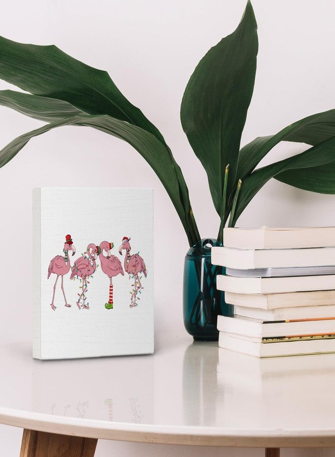 Nvotell Funny Pink Santa Hat Flamingos Wooden Box Sign - Flamingo Christmas Decor, Desk Table Shelf Decor, Indoor Wooden Sign, 5x5 Inch - Image 3