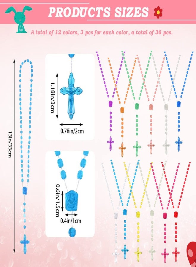Sureio 36 Pcs Rosary Necklace Bulk Plastic Cross Rosary Necklace for Boys Girls Church Welcome Gifts Multicolor Bulk Rosaries Beads Prayer Crossed Beads Crucifix for Religious Easter, 13 Inch - Image 2