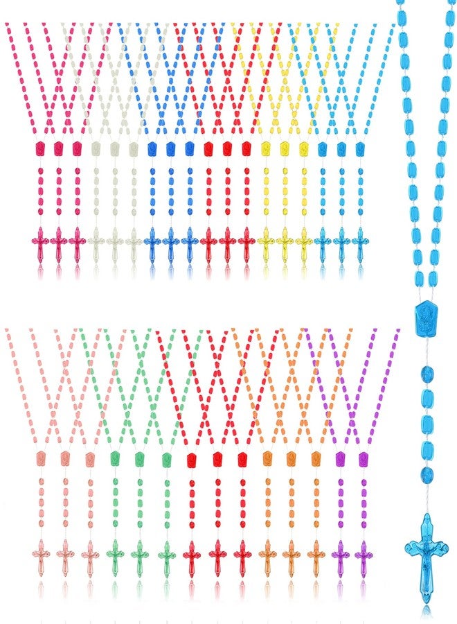 Sureio 36 Pcs Rosary Necklace Bulk Plastic Cross Rosary Necklace for Boys Girls Church Welcome Gifts Multicolor Bulk Rosaries Beads Prayer Crossed Beads Crucifix for Religious Easter, 13 Inch - Image 1