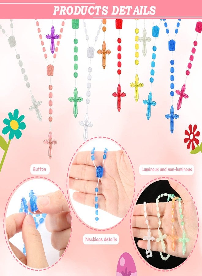 Sureio 36 Pcs Rosary Necklace Bulk Plastic Cross Rosary Necklace for Boys Girls Church Welcome Gifts Multicolor Bulk Rosaries Beads Prayer Crossed Beads Crucifix for Religious Easter, 13 Inch - Image 3